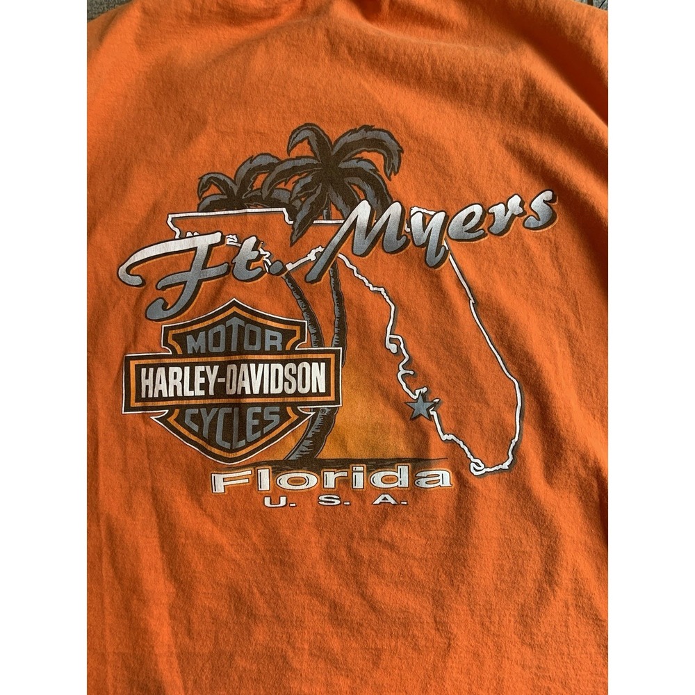Harley Davidson T Shirt Sz 3XL Orange Motorcycle Biker Tank Fort Myers FL